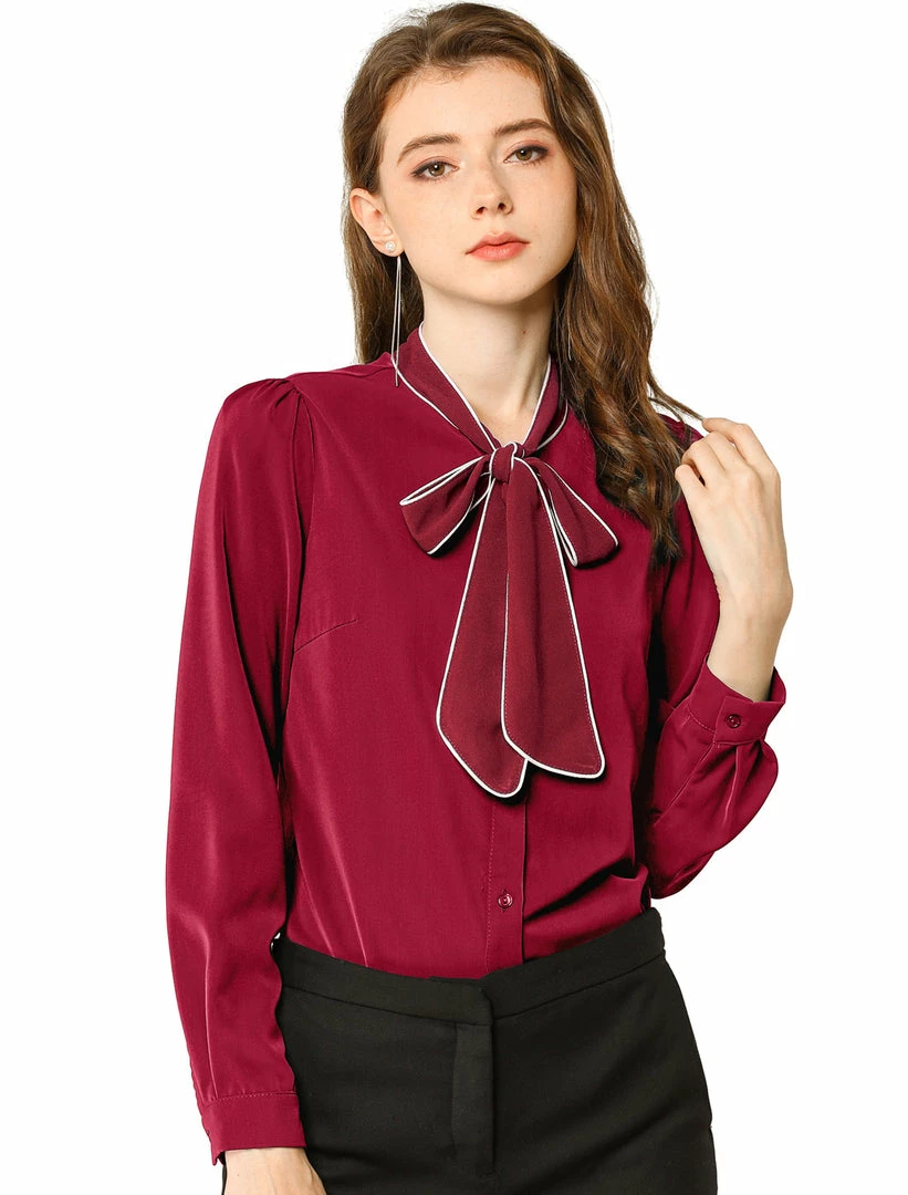 Allegra K Tie Neck Contrast Color Button Down Long Sleeves Shirt 22 Allegra K Tie Neck Contrast Color Button Down Long Sleeves Shirt