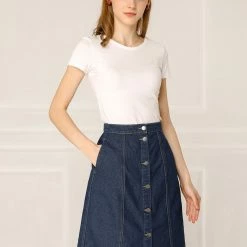 Allegra K Women's Denim Skirts Short Button Down Jeans Skirt 23 Allegra K Women's Denim Skirts Short Button Down Jeans Skirt
