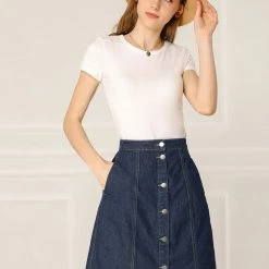 Allegra K Women's Denim Skirts Short Button Down Jeans Skirt 24 Allegra K Women's Denim Skirts Short Button Down Jeans Skirt