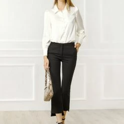 Allegra K Women's Satin Blouse Puff Sleeve Point Collar Vintage Button Up Shirt Tops