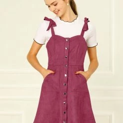 Allegra K Women's Strap Button Down Faux Suede A-Line Mini Overall Dress 93 Allegra K Women's Strap Button Down Faux Suede A-Line Mini Overall Dress