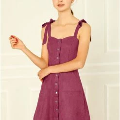 Allegra K Women's Strap Button Down Faux Suede A-Line Mini Overall Dress 94 Allegra K Women's Strap Button Down Faux Suede A-Line Mini Overall Dress