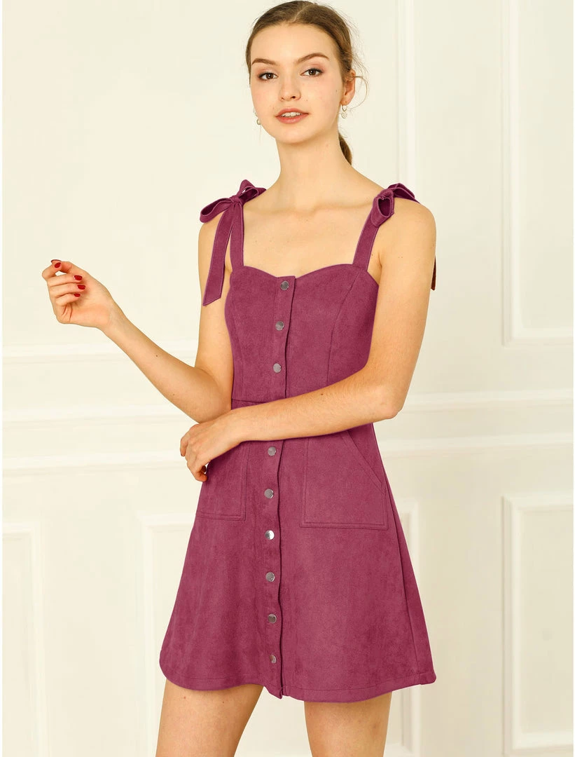 Allegra K Women's Strap Button Down Faux Suede A-Line Mini Overall Dress 41 Allegra K Women's Strap Button Down Faux Suede A-Line Mini Overall Dress