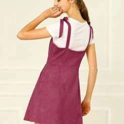 Allegra K Women's Strap Button Down Faux Suede A-Line Mini Overall Dress 96 Allegra K Women's Strap Button Down Faux Suede A-Line Mini Overall Dress