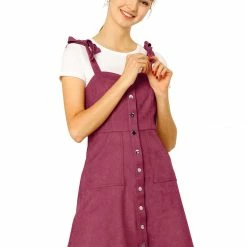 Allegra K Women's Strap Button Down Faux Suede A-Line Mini Overall Dress 92 Allegra K Women's Strap Button Down Faux Suede A-Line Mini Overall Dress