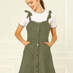 Allegra K Women's Strap Button Down Faux Suede A-Line Mini Overall Dress 88 Allegra K Women's Strap Button Down Faux Suede A-Line Mini Overall Dress