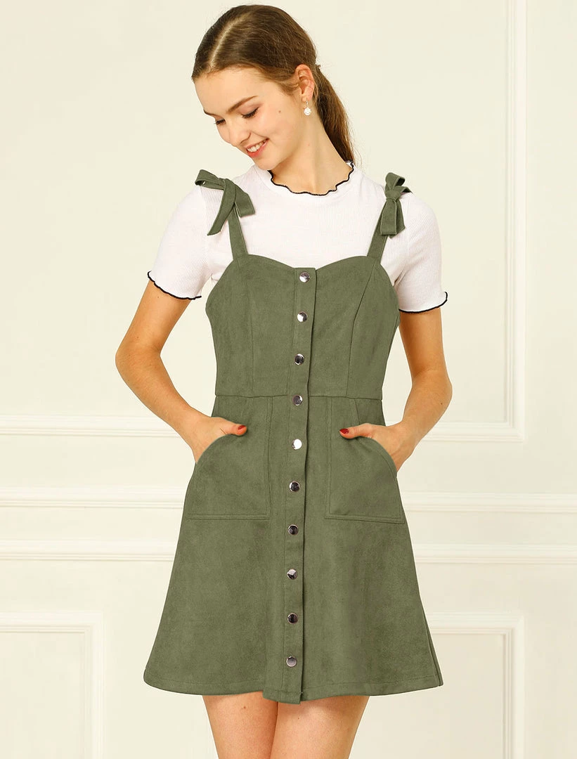 Allegra K Women's Strap Button Down Faux Suede A-Line Mini Overall Dress 35 Allegra K Women's Strap Button Down Faux Suede A-Line Mini Overall Dress