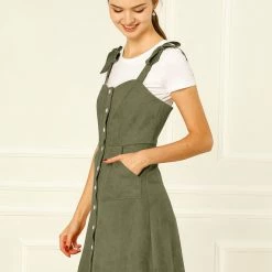 Allegra K Women's Strap Button Down Faux Suede A-Line Mini Overall Dress 89 Allegra K Women's Strap Button Down Faux Suede A-Line Mini Overall Dress