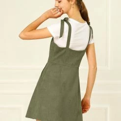 Allegra K Women's Strap Button Down Faux Suede A-Line Mini Overall Dress 90 Allegra K Women's Strap Button Down Faux Suede A-Line Mini Overall Dress
