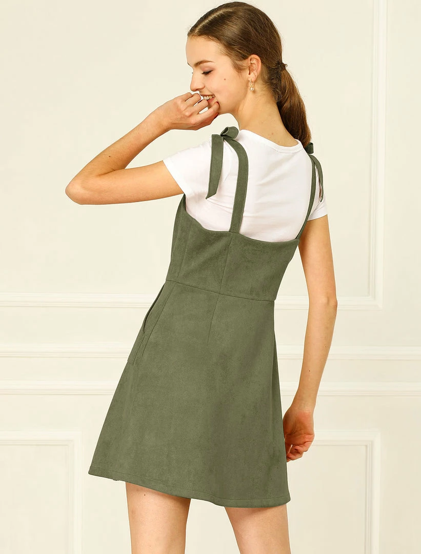 Allegra K Women's Strap Button Down Faux Suede A-Line Mini Overall Dress 37 Allegra K Women's Strap Button Down Faux Suede A-Line Mini Overall Dress