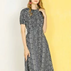 Allegra K Women's Gathering Round Neck Dress Short Sleeve Elastic Cuff Tie Strap Back Dresses 13 Allegra K Women's Gathering Round Neck Dress Short Sleeve Elastic Cuff Tie Strap Back Dresses