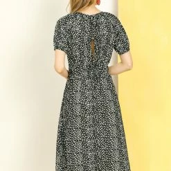 Allegra K Women's Gathering Round Neck Dress Short Sleeve Elastic Cuff Tie Strap Back Dresses 14 Allegra K Women's Gathering Round Neck Dress Short Sleeve Elastic Cuff Tie Strap Back Dresses