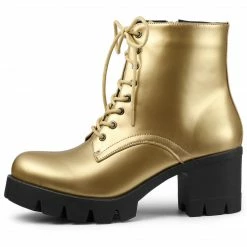 Allegra K Women's Platform Chunky Heel Combat Boots