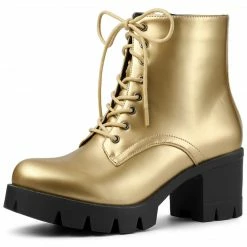 Allegra K Women's Platform Chunky Heel Combat Boots