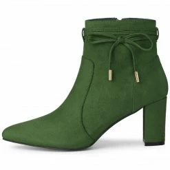 Allegra K Women's Pointed Toe Block Heel Zipper Ankle Boots Shoes