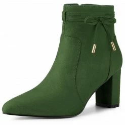 Allegra K Women's Pointed Toe Block Heel Zipper Ankle Boots Shoes