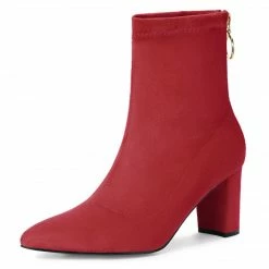 Allegra K Shoes Women's Pointed Toe Zipper Chunky Heels Ankle Boots