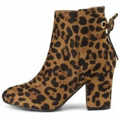 Allegra K Shoes Women's Round Toe Block Heel Back Zipper Ankle Boots