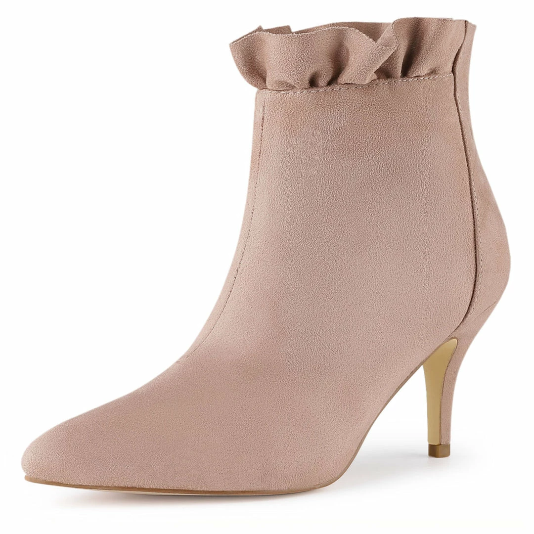 Allegra K Shoes Women's Pointed Toe Stiletto Heel Ruffle Ankle Boots 4 Allegra K Shoes Women's Pointed Toe Stiletto Heel Ruffle Ankle Boots
