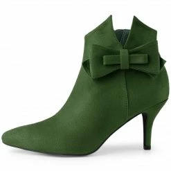 Allegra K Women's Point Toe Bow Stiletto Heel Ankle Boots Shoes