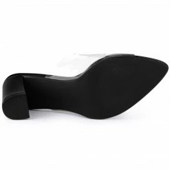 Allegra K Shoes Women's Clear Chunky Heel Slides Sandals Mules