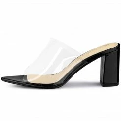 Allegra K Shoes Women's Clear Chunky Heel Slides Sandals Mules