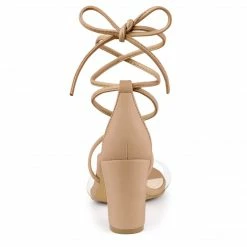 Allegra K Women's Clear Strap Block Heel Lace Up Heels Sandals Shoes 41 Allegra K Women's Clear Strap Block Heel Lace Up Heels Sandals Shoes
