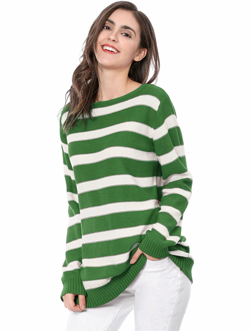 Allegra K Long Sleeves Drop Shoulder Loose Striped Sweater Women 24 Allegra K Long Sleeves Drop Shoulder Loose Striped Sweater Women