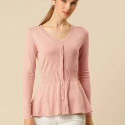 Allegra K Smocked Waist Peplum Pullover Jumper Women