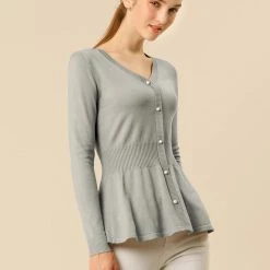 Allegra K Smocked Waist Peplum Pullover Jumper Women