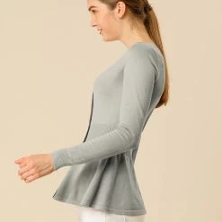 Allegra K Smocked Waist Peplum Pullover Jumper Women