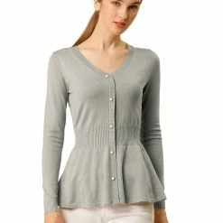 Allegra K Smocked Waist Peplum Pullover Jumper Women