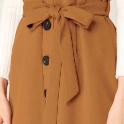 Allegra K Women's Jumper Dress Button Front Bow Tie Waist Slim Fit Pinafore Overall Pencil Dress