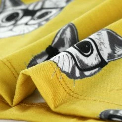 Allegra K Short Sleeve Contrast Trim Cartoon Cat Print T-Shirt Women