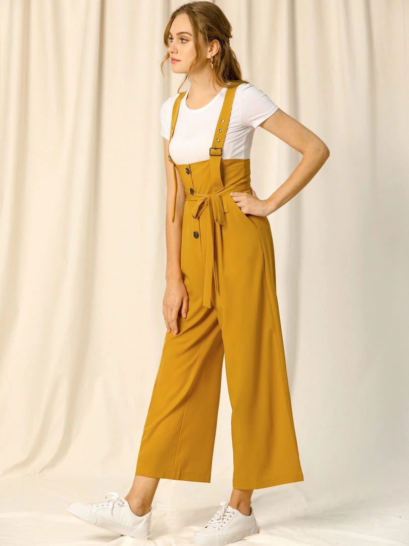Allegra K Women's High Waist Wide Leg Belted Button Long Overall Jumpsuit 17 Allegra K Women's High Waist Wide Leg Belted Button Long Overall Jumpsuit