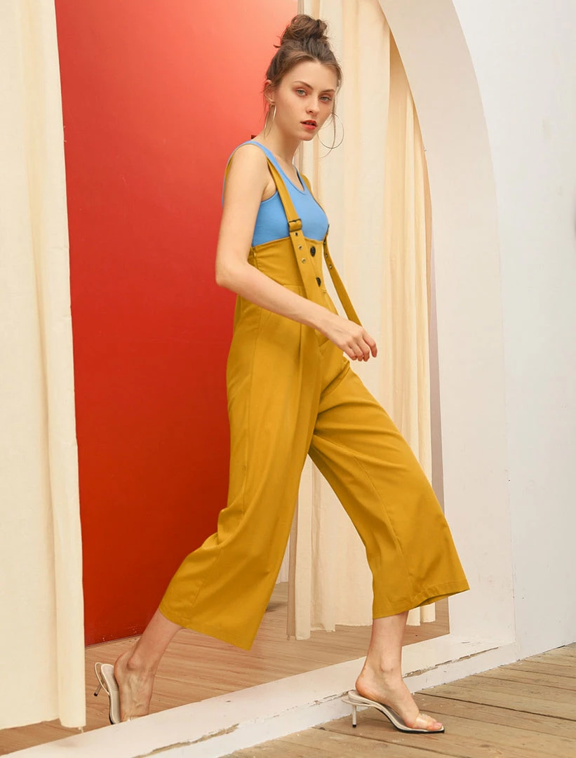 Allegra K Women's High Waist Wide Leg Belted Button Long Overall Jumpsuit 18 Allegra K Women's High Waist Wide Leg Belted Button Long Overall Jumpsuit