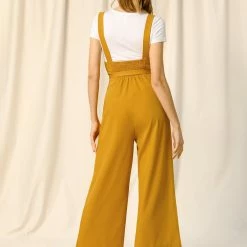 Allegra K Women's High Waist Wide Leg Belted Button Long Overall Jumpsuit 49 Allegra K Women's High Waist Wide Leg Belted Button Long Overall Jumpsuit