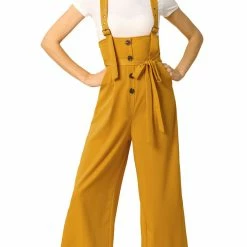 Allegra K Women's High Waist Wide Leg Belted Button Long Overall Jumpsuit 46 Allegra K Women's High Waist Wide Leg Belted Button Long Overall Jumpsuit