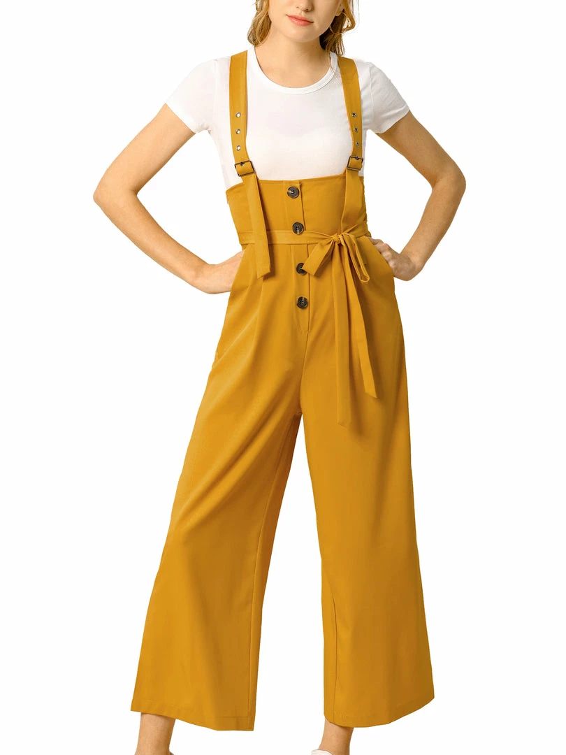 Allegra K Women's High Waist Wide Leg Belted Button Long Overall Jumpsuit 16 Allegra K Women's High Waist Wide Leg Belted Button Long Overall Jumpsuit