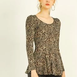Allegra K 6507 Ladies Long Sleeves Scoop Neck Leopard Prints Peplum Shirt Women 59 Allegra K 6507 Ladies Long Sleeves Scoop Neck Leopard Prints Peplum Shirt Women