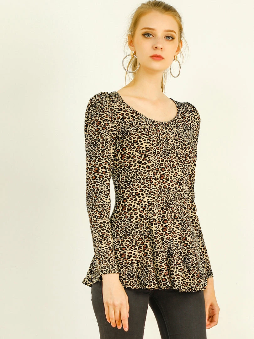 Allegra K 6507 Ladies Long Sleeves Scoop Neck Leopard Prints Peplum Shirt Women 5 Allegra K 6507 Ladies Long Sleeves Scoop Neck Leopard Prints Peplum Shirt Women