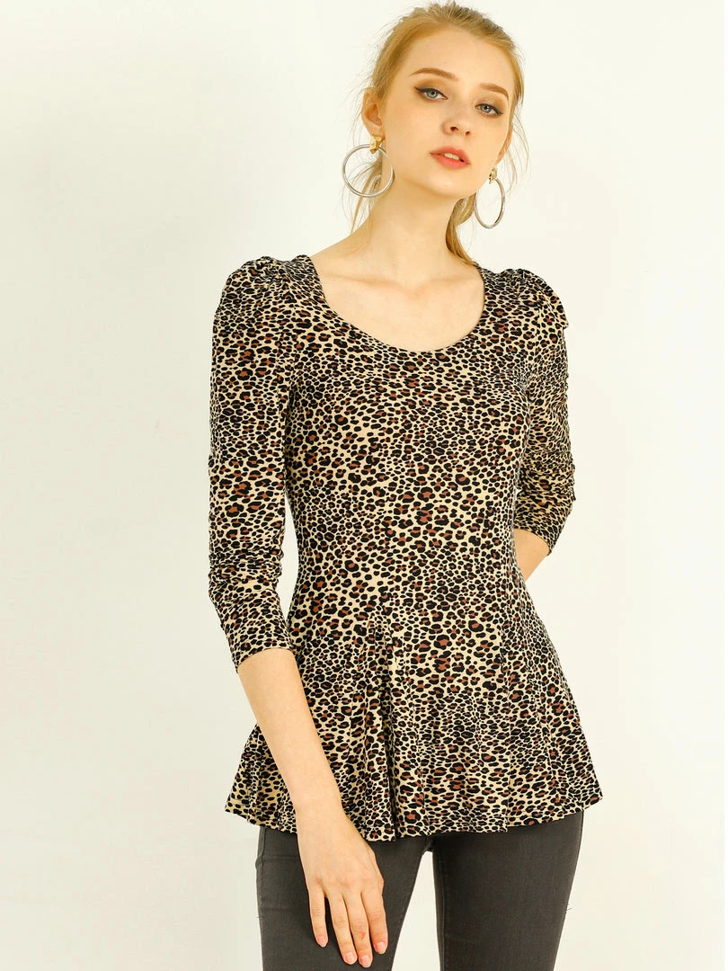 Allegra K 6507 Ladies Long Sleeves Scoop Neck Leopard Prints Peplum Shirt Women 6 Allegra K 6507 Ladies Long Sleeves Scoop Neck Leopard Prints Peplum Shirt Women