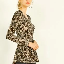 Allegra K 6507 Ladies Long Sleeves Scoop Neck Leopard Prints Peplum Shirt Women 61 Allegra K 6507 Ladies Long Sleeves Scoop Neck Leopard Prints Peplum Shirt Women