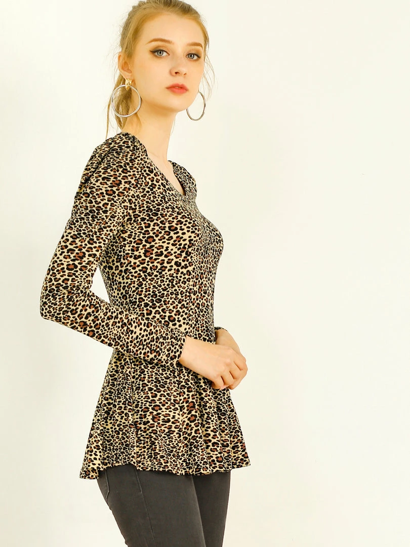 Allegra K 6507 Ladies Long Sleeves Scoop Neck Leopard Prints Peplum Shirt Women 7 Allegra K 6507 Ladies Long Sleeves Scoop Neck Leopard Prints Peplum Shirt Women