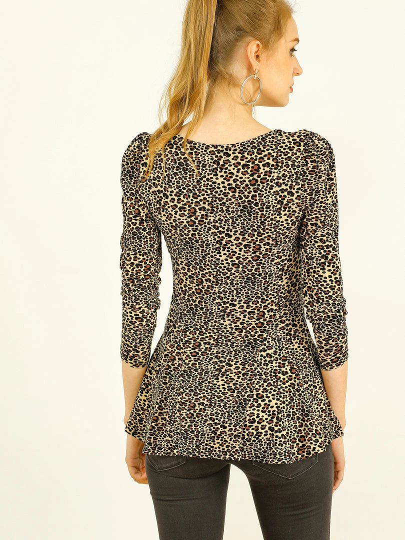 Allegra K 6507 Ladies Long Sleeves Scoop Neck Leopard Prints Peplum Shirt Women 8 Allegra K 6507 Ladies Long Sleeves Scoop Neck Leopard Prints Peplum Shirt Women