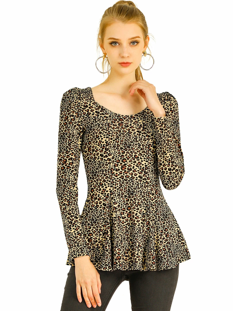 Allegra K 6507 Ladies Long Sleeves Scoop Neck Leopard Prints Peplum Shirt Women 4 Allegra K 6507 Ladies Long Sleeves Scoop Neck Leopard Prints Peplum Shirt Women