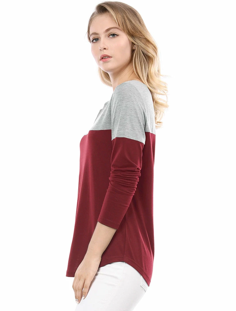 Allegra K Split V-neck Long Sleeves Color Block T-Shirt 32 Allegra K Split V-neck Long Sleeves Color Block T-Shirt
