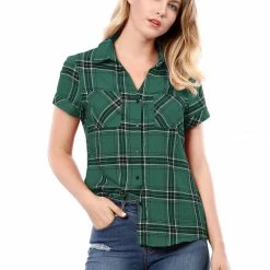 Allegra K Casual Boyfriend Plaid Button Down Shirt Women