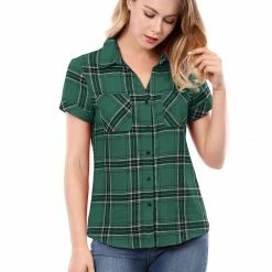 Allegra K Casual Boyfriend Plaid Button Down Shirt Women