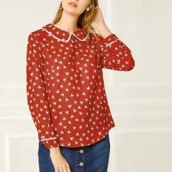 Allegra K Ruffle Peter Pan Collar Long Sleeve Sweet Casual Blouse 88 Allegra K Ruffle Peter Pan Collar Long Sleeve Sweet Casual Blouse